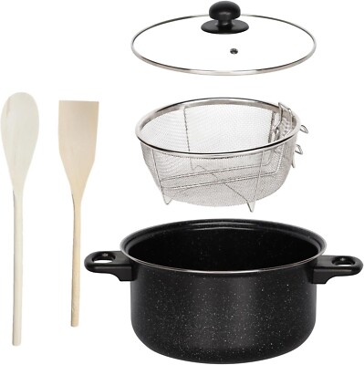 Schwarz 5 Stück Antihaft Span Pfanne Friteuse Kochtopf Bratkorb Set 24 cm