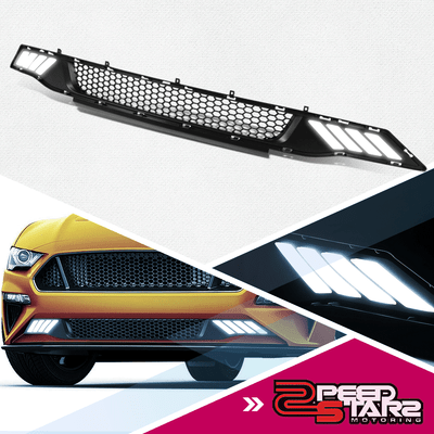 FOR 2018-2019 MUSTANG 2.3L//5.0L HONEYCOMB MESH FRONT LOWER BUMPER GRILLE W// LED