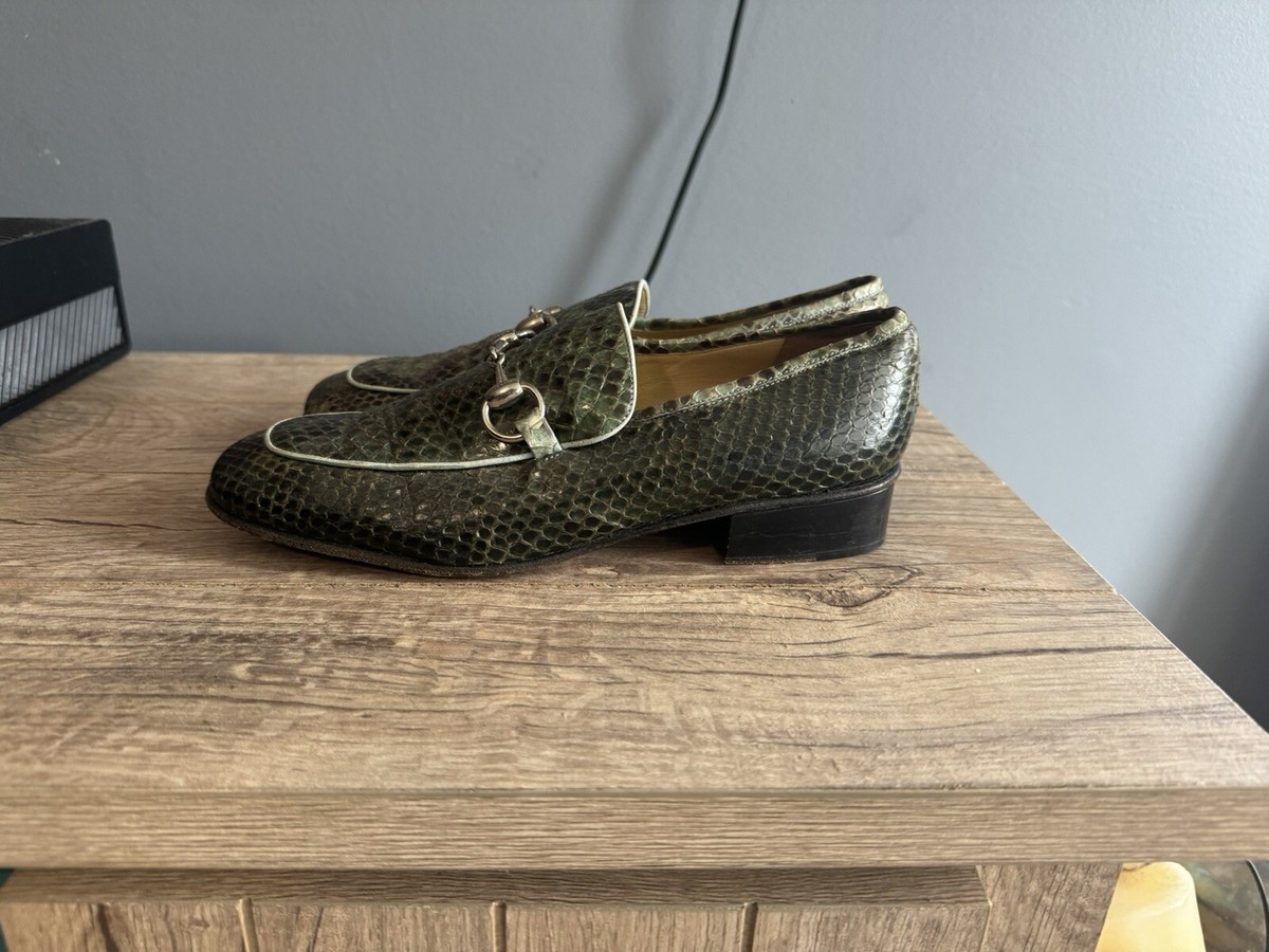 Vintage( VERY Rare) Gucci Snake Skin Leather Horse-bit Loafers Sz