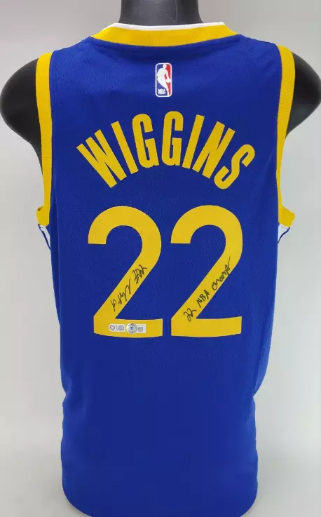 Andrew Wiggins Signed 22 NBA Champs Warriors Blue Nike Swingman Jersey  USA SM