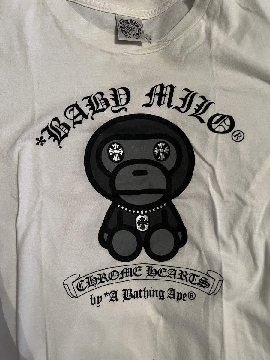 Bape chrome hearts クロムハーツTシャツ　12M ベビー 2009 Chrome Hearts x Bape Baby Milo T-shirt - TokoPyramid