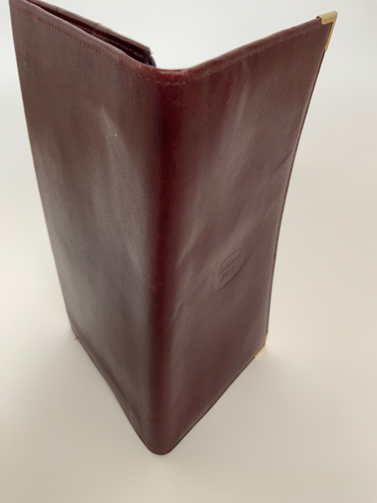 VINTAGE MEN'S LEATHER WALLET BURGUNDY BUTTER SOFT LEATHER GOLD METAL CORNERS image 8