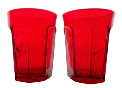 Mosser Pair Ruby Red Cherries Cable Thumbprint Drinking Glasses Tumbler 8oz MCM