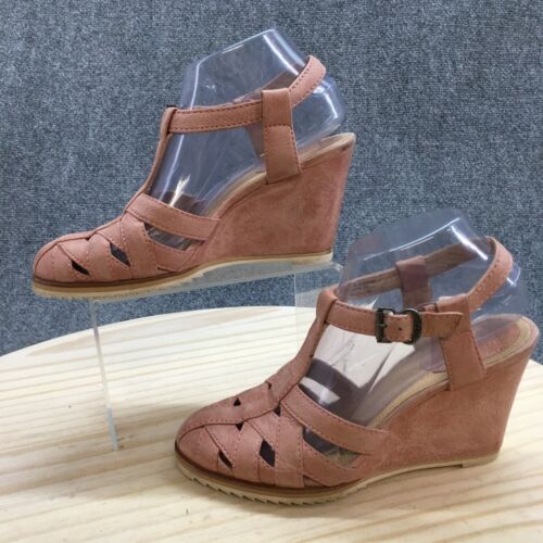 Frye Sandals Womens 7.5 M Closed Toe Ankle Straps Wedge Casual Pink Leather - Picture 2 of 21