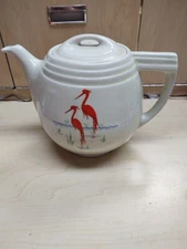 Hall Pottery For Enterprise Aluminum Co Drip-O-Lator Flamingo Pattern Teapot GUC