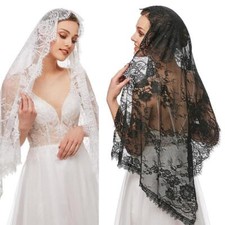 Lace Mantilla Veil Vintage Floral Lace Scarf White Triangle Wedding Veil Long...