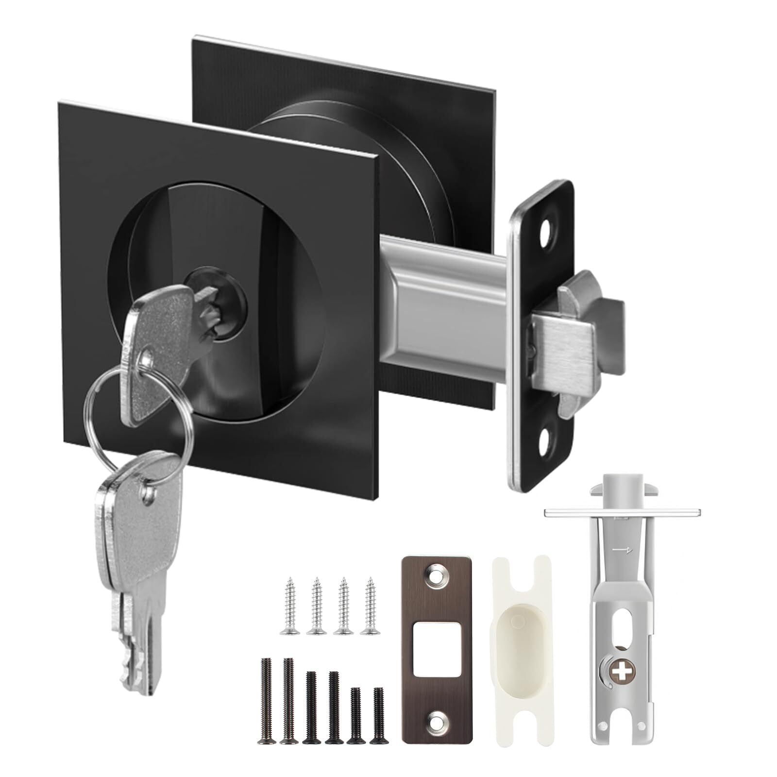 Matte Black Pocket Door Lock with Key for Privacy and Security-image