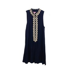 Lilly Pulitzer Navy Blue Sleeveless Gold Embellished Shift Dress Sz 2 Zip Front 