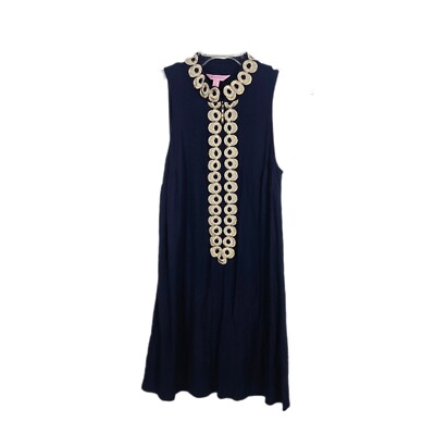 Lilly Pulitzer Dress Navy Blue Sleeveless Gold Embellished Womens 2 Coastal  | eBay