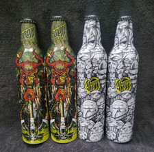 4 Full Unopened Mountain Dew Green Label Art Aluminum Collector Bottles OBO