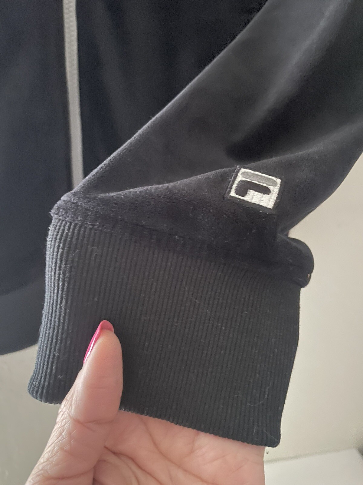 Felpa con cappuccio Fila Velour nera grigio bianca righe full zip pista giacca pile XL