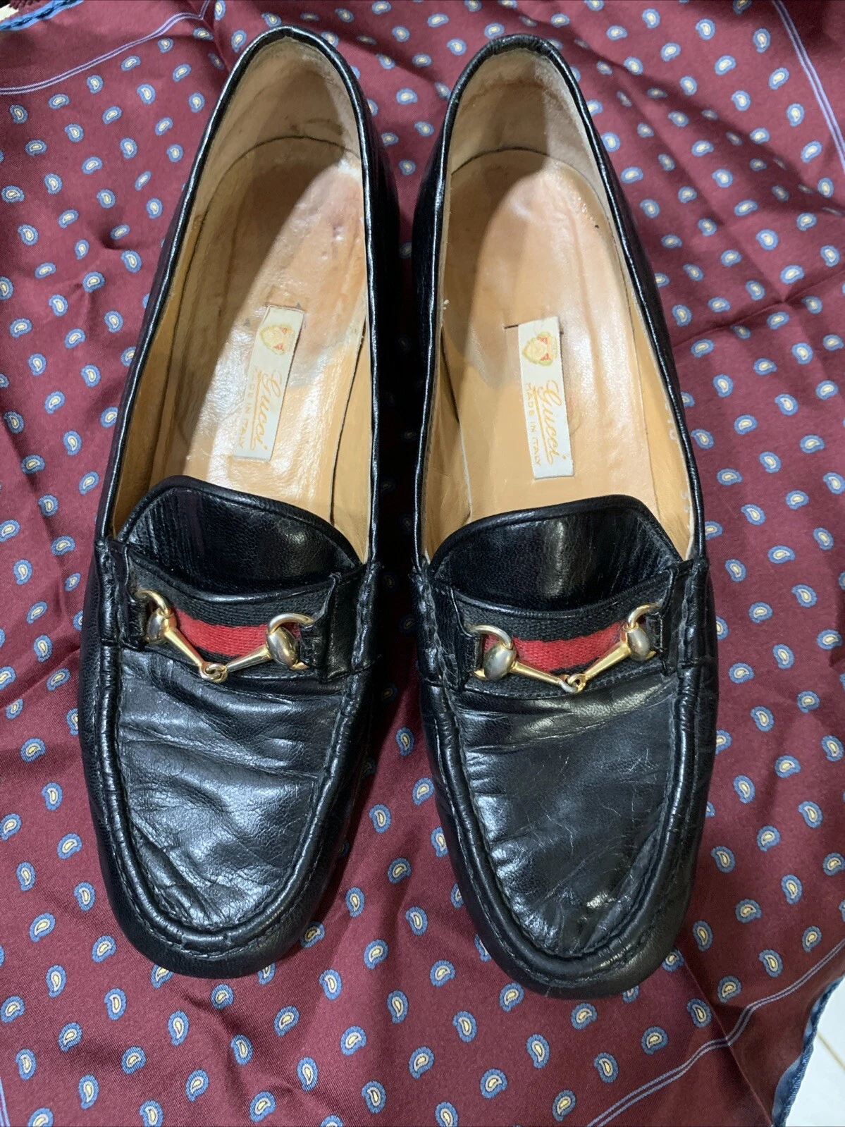 Mocassins noirs GUCCI avec mors de cheval en métal et sangle vintage 36,5 B