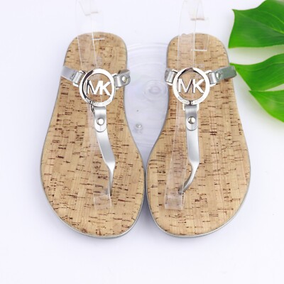 Michael Kors Women's Sandal Size 10 Silver MK Charm Jelly Thong