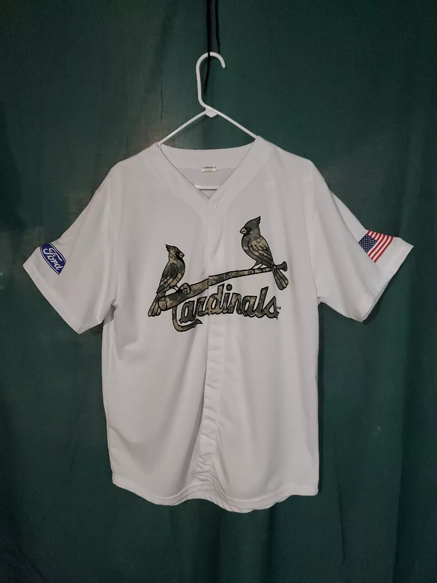 MLB St Louis Cardinals SGA Men's XL White Jersey Digital Camo Logo Ford USA  Flag