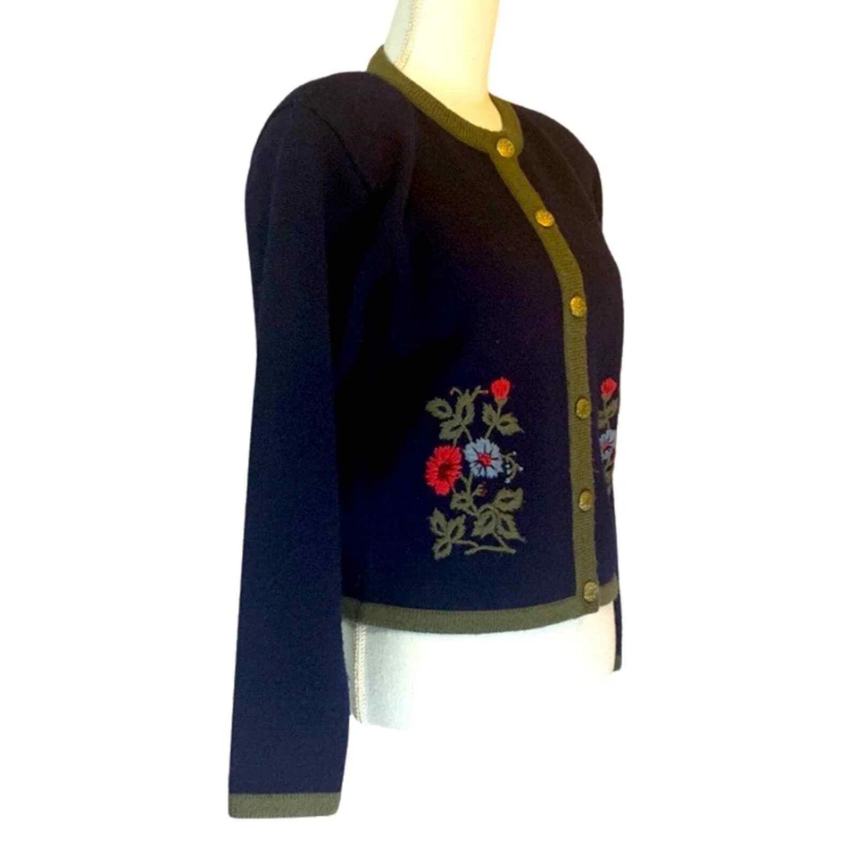 The Eagle’s Eye vintage embroidered sweater, navy/green, worsted wool, size M - Image 2 of 4