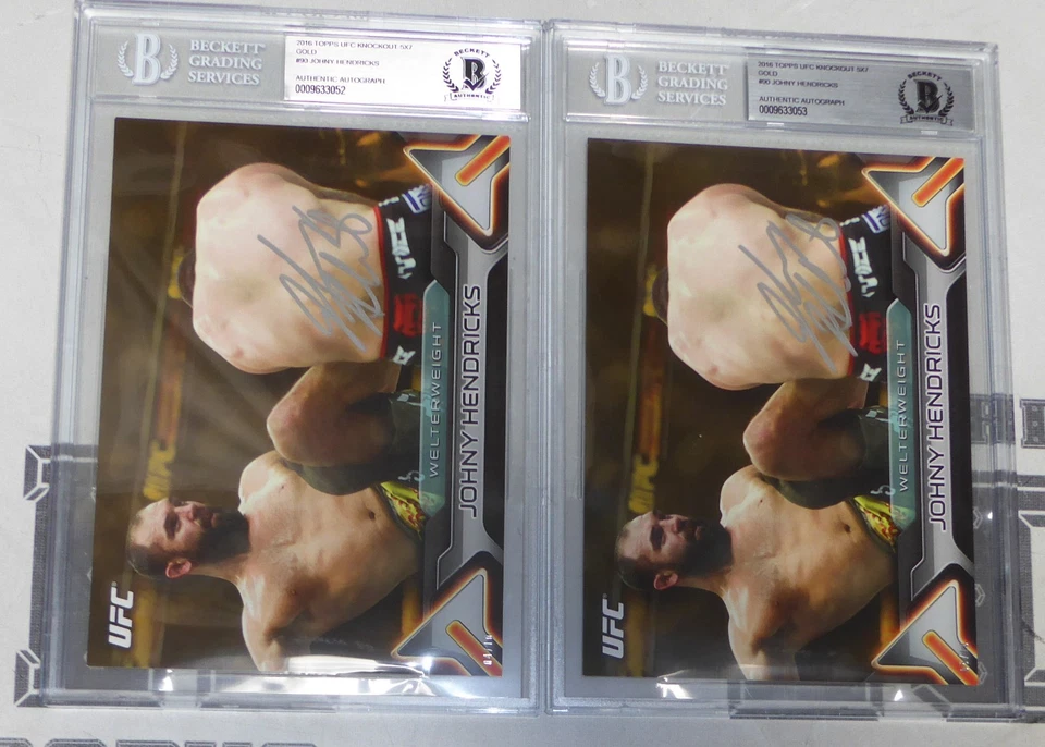 Tarjeta dorada firmada por Johny Hendricks UFC 2016 Topps Knockout 5x7 BAS Beckett certificado de autenticidad/10 Foto 3 de 4