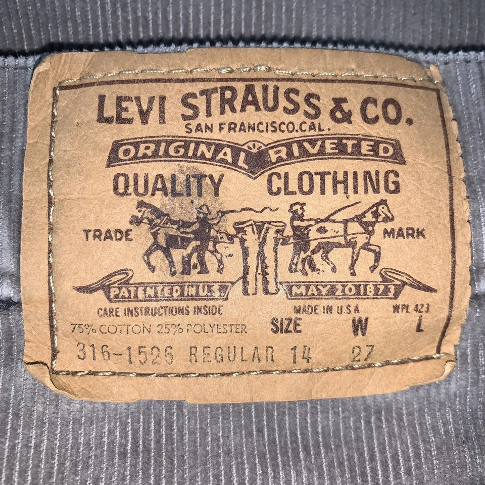 Pantalones de pana vintage Levi’s 316-1526 Saddleman etiqueta blanca hechos en EE. UU. talla 25x25 Foto 4 de 4