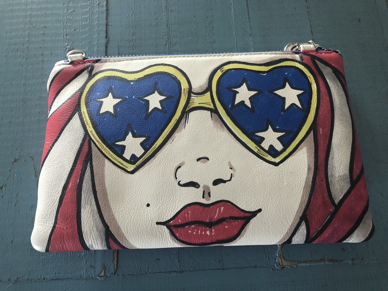 Brighton Love Struck Fashionista Heart Glasses Leather Crossbody Pouch NWT