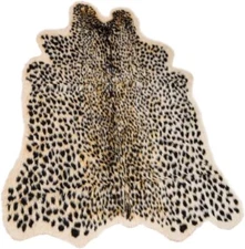 Leopard print rug, faux cowhide cheetah skin rug, animal print area rug.