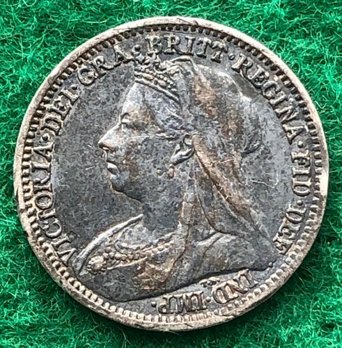 1901 UK United Kingdom Great Britain Queen Victoria 3 Pence Silver Coin KM #777