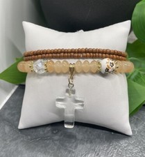 3 PC Handmade Boho Beaded Stackable 7  Plus Stretch Bracelet Set New B2425