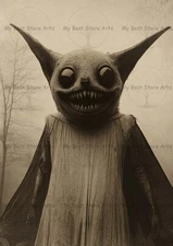 VINTAGE THEME CREEPY BAT ART PRINT, Fantasy Monster Decor, Gothic Animal Poster