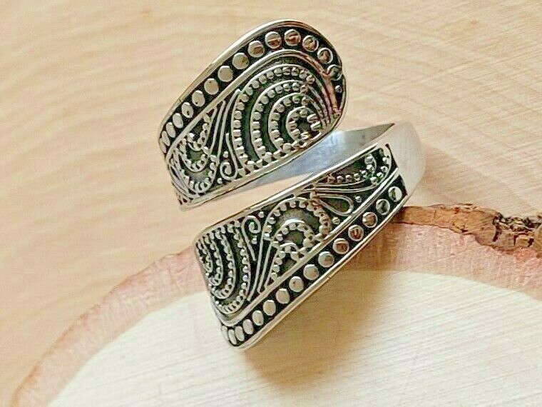Megical Basket Bohemian Stainless Steel Spoon Ring – Bali Boho Band, Swirl Design, Sizes 7-11