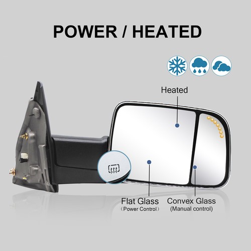 Pair Tow Mirrors For 02-08 1500 03-09 2500-3500 Dodge Ram Power Heated Chrome - Foto 3 di 12
