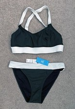 NWT CUPSHE Classic Cool Colorblock Bikini Bralette  Mid-Rise Bottoms Set, M