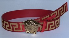 Versace Medusa-Buckle Greca Calf Leather Red/Gold Belt 80 32 DCU8061 NWT 495