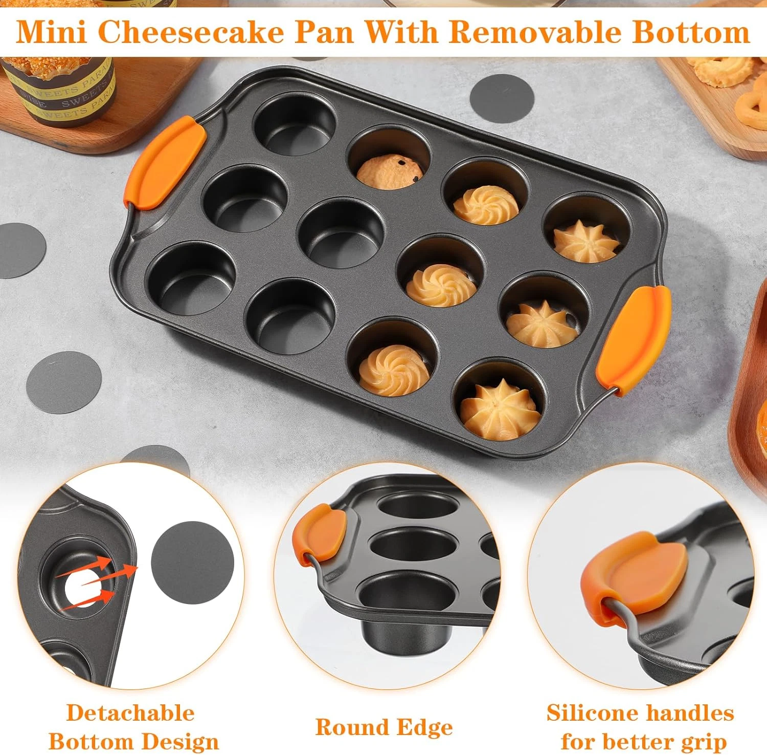 2 Pack Mini Cheesecake Pans Removable Bottom Mini Cupcake Pans 12 Cavity Minii
