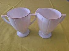 VINTAGE Translucent Milk GLASS SUGAR AND CREAMER WITH GOLD TRIM-Excellent 