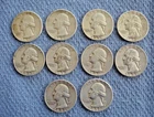 10 Silver US Washington Quarters 1950-1957