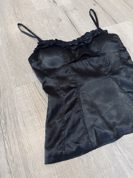 KITTEN PINK Vintage 2000s Black Satin Corset Cami Bustier Top  | Size M AU 8-10