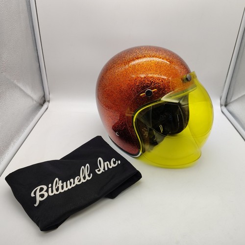Biltwell Bonanza Helmet Small Orange Metal Flake Retro DOT Bubble Shield
