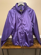 Vintage Eddie Bauer Rain Jacket Mens Large Purple Vented Nylon Zip Packable Hood