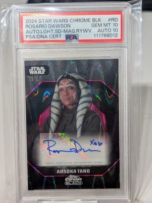 Topps 2024 Star Wars Chrome Black Rosario Dawson Ahsoka Tano Autograph PSA 10