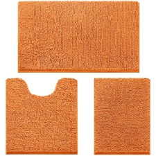 3 Pieces Bathroom Rugs Ultra Soft Non Slip Absorbent Chenille Toilet Bath Mat...