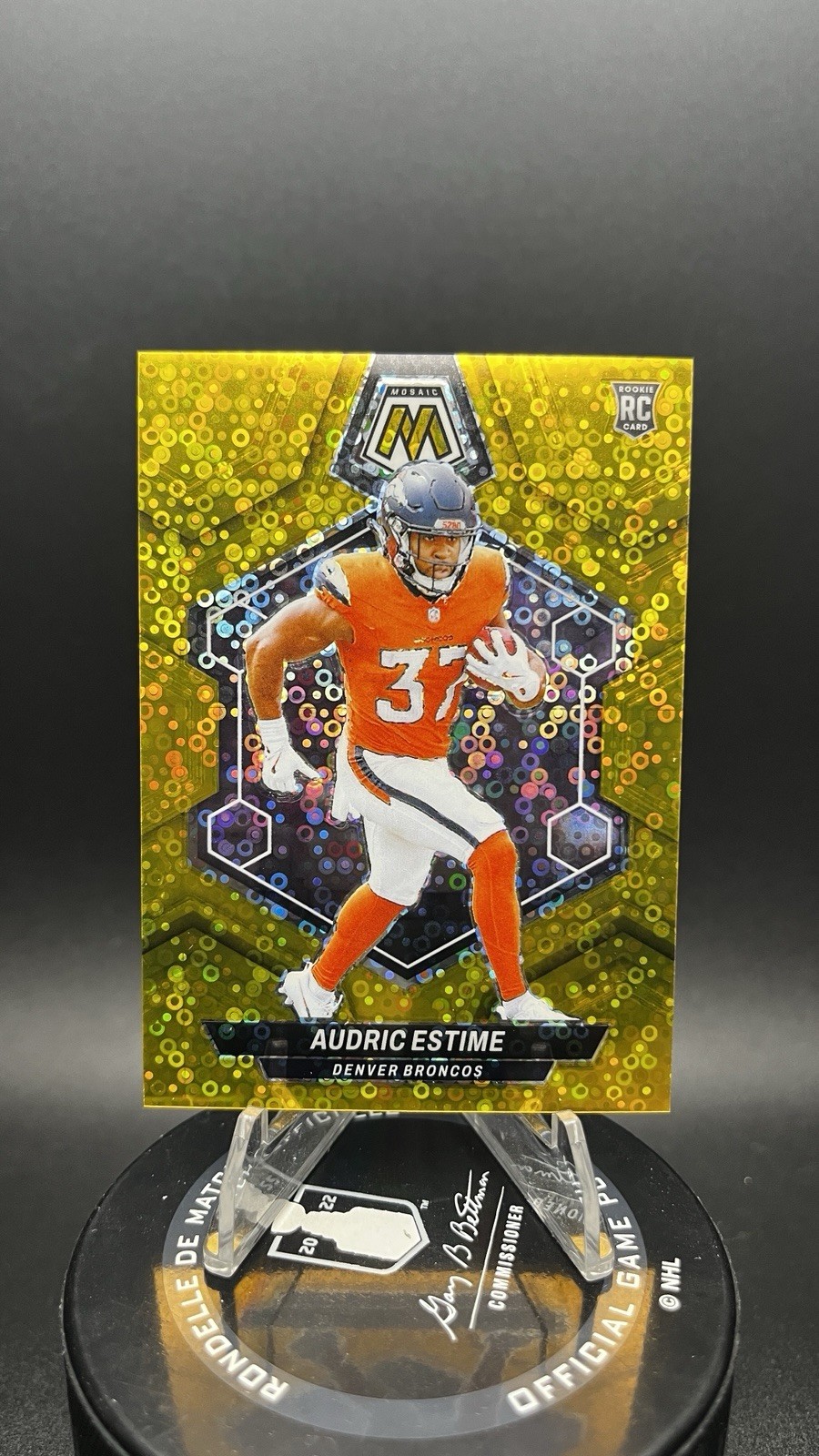 2024 Mosaic Audric Estime No Huddle Gold Disco /10 #392 RC Broncos