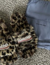 Balenciaga Fluffy Leopard Print Slippers Size 43 US 9.5