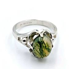 Vintage Sterling Silver 925 Dendritic Agate Cabochon Ring Sz 7