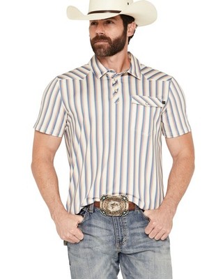Rock & Roll Denim Men's And Men'S Striped Short Sleeve Snap Western Polo -