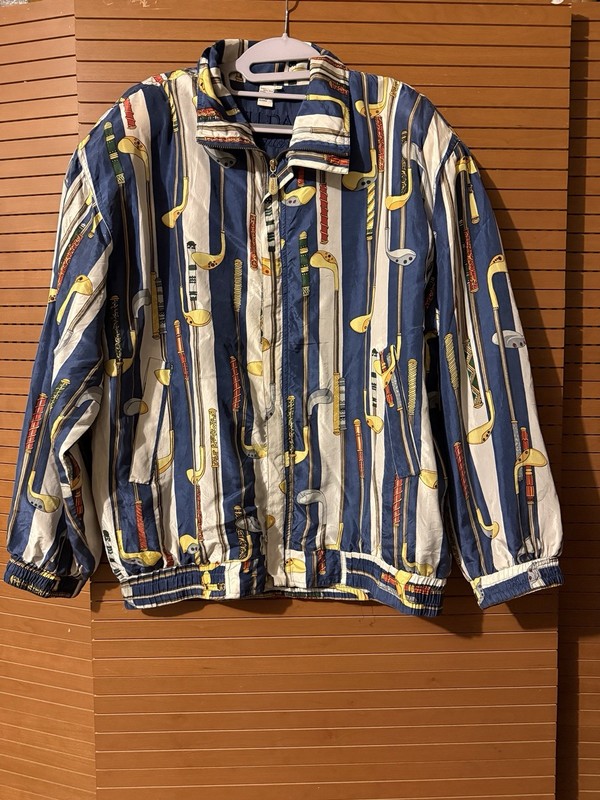 Women's VTG FUDA International 100% Silk Jacket XL Golf Club Pattern