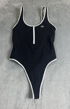 Alo Yoga Supernova Bodysuit Approx XS/S Black White Trim Half Zip Stretch Gym
