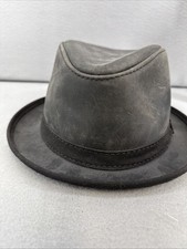 American Hat Makers Leather Outback Hat Distressed Gray USA Made Size L
