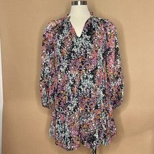 Vince Camuto Black Colorful Floral Tiered Bohemian Prarie Dress Womens Size S