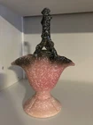 Vintage Hull Art Pottery Pink/Grey Basket Vase W9-8 3/4