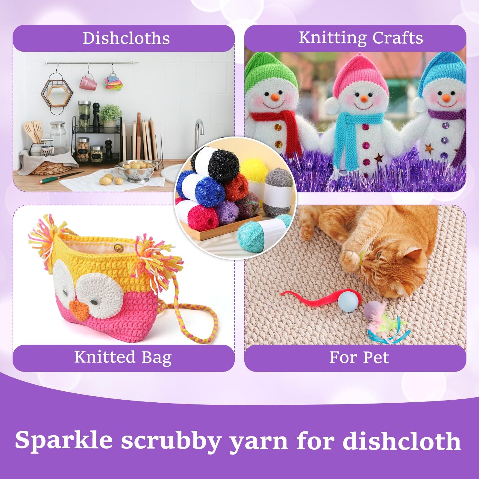 10 Skeins Scrubby Yarn 328 Ft/ 109 Yard, Assorted Colors Scrubby Stripes Poly...