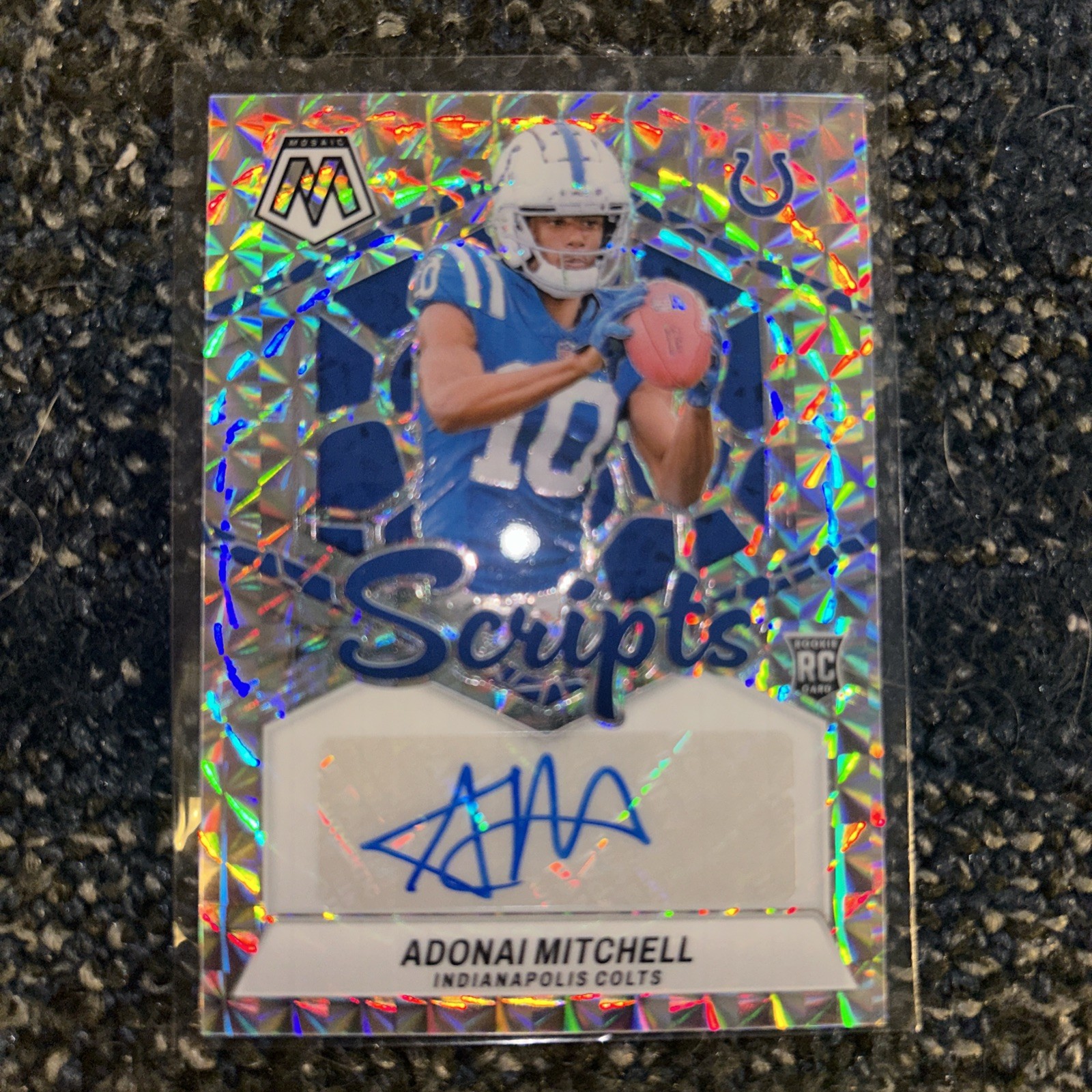2024 Panini Mosaic Adonai Mitchell Scripts Silver Auto Autograph RC Rookie