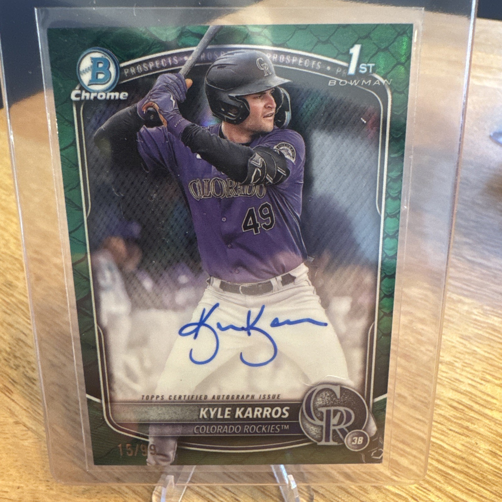 2025 Bowman Chrome Kyle Karros 1st Auto /99 Green Refractor Reptilian Autograph